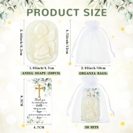 Heigble 50 Sets Baptism Party Favors for Guests Baptism Soap Bulk Angel Shaped Soap with Thank You Gift Tags and Organza Bags for Religious Christian Christening Communion Wedding Bridal Baby Shower