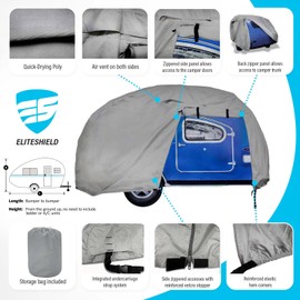 EliteShield Premium Teardrop Trailer Camper Covers, Tear Resistant Teardrop RV Camper Cover with Access Panels, Fits up to 8'L 5'W Gray Color