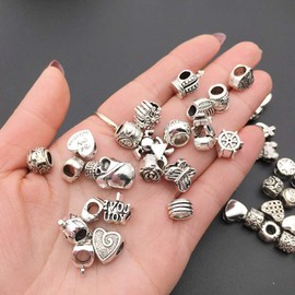 DIY Bracelet Necklace Jewelry Accessory,Tibetan Silver Alloy Carved Large Hole Beads,Necklace Bracelet Earrings Jewellery Making Accessories for Party and Wedding Favours,60 Pieces