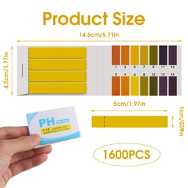 Tiras de PH 1600 Tiras Papel de Prueba de PH para Medir PH 1-14 en Soluciones Líquidas(20 Paquetes)