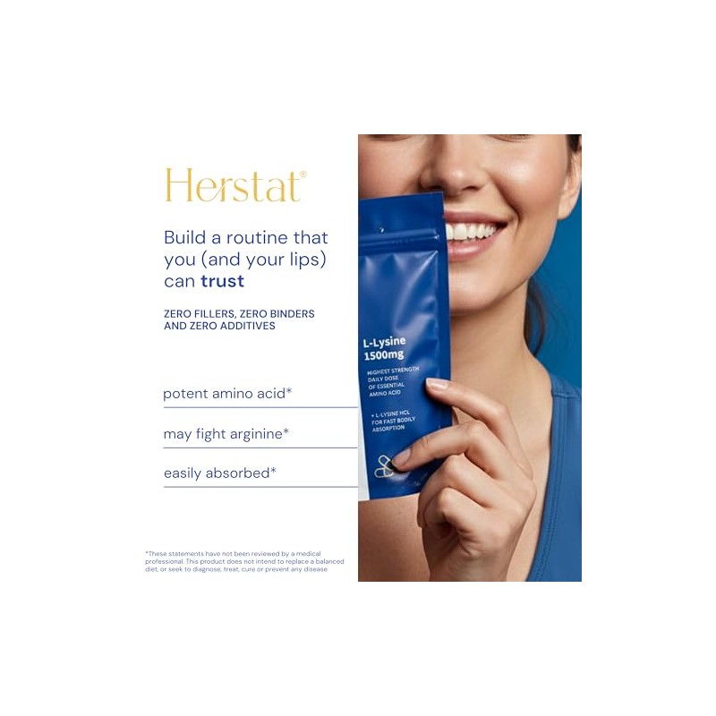 Herstat L-Lysine 1500mg, High Strength Essential Amino Acid Supplement, Portable