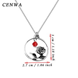 CENWA Beauty Beast Inspired Rose Necklace Rose Inspired Necklace Beauty Fairy Tale Necklace, Metal