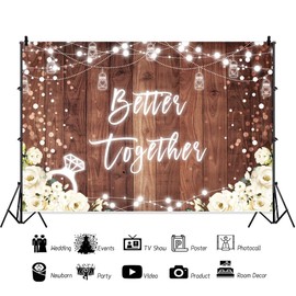 Pnylzzyxh Better Together Backdrop White Flowers Rustic Wooden Wedding Bridal Shower Decorations Background Diamond Engagement Party Valentine's Day Photography Background Studio Props 8x6ft