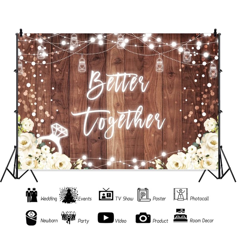 Pnylzzyxh Better Together Backdrop White Flowers Rustic Wooden Wedding Bridal