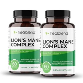 Mushroom Complex Extract with Lion's Mane Fruiting Body - 100% Natural and Effective Energy Pills - Brain, Focus Supplement, Stimulates Mood, and Creativity - 60 Immune Support Capsules (2-Pack)