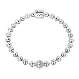 Vectoflux 925 Sterling Silver Beaded Ball Bangle Love Lucky Bracelets for Women - Square Letter/Shiny Silver Ball Strand Jewelry | Elegant Daily Wear