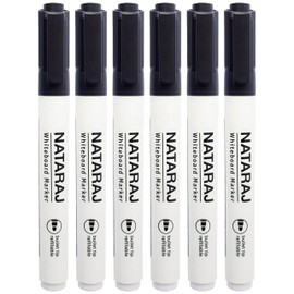NBoard Dry Erase Whiteboard Marker Pens, BLACK, Bullet Tip (2.0mm), Pack of 6, Dry Wipe Broad Markers, School Office Business Use, iZOFAX Black Ball Pen