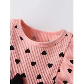 Sinipart Newborn Infant Baby Girls One Piece Romper Knitted Heart Print Long Sleeve Jumpsuit Bodysuit Headband 2PCS Outfits Pink Newborn