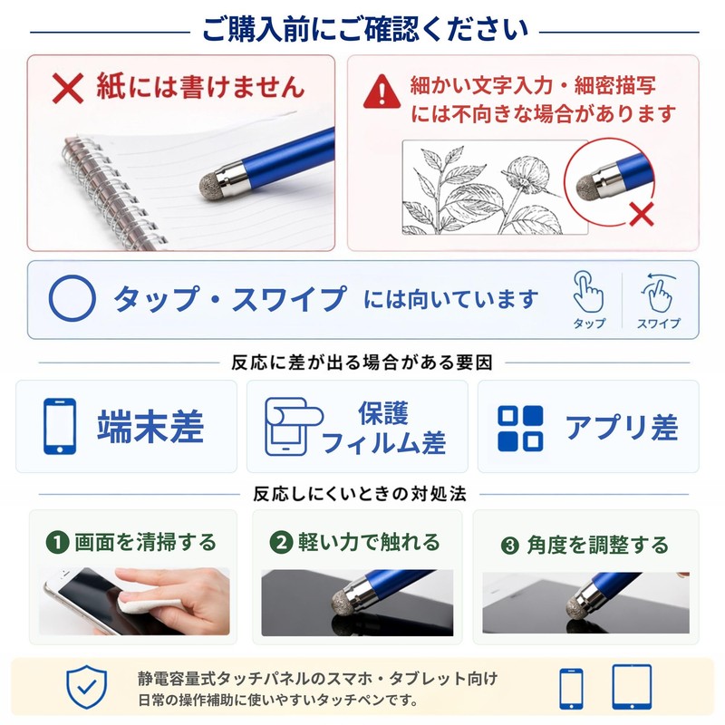 East Leaf タッチペン スタイラスペン 導電繊維ペン先 交換式 3本セット 替え芯6個 ケース3個 タップスワイプ