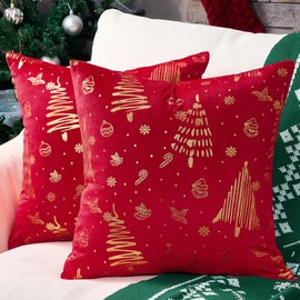 Topfinel Cushion Cover, 50 x 50 cm, Christmas Red, Set of 2, Velvet Cushion Covers, Decorative Cushion Covers, Sofa Cushion, Couch Cushion, Christmas Decoration, Gift, Living Room, Bedroom