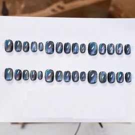 evpct Black Chrome Cat Eye Short Press on Nails Square, Short Square Glue on Nails for Women Gift, Black Metallic Glitter Glossy Reusable Spring Summer Stick Gel Press on Acrylic Fake Nail with Design