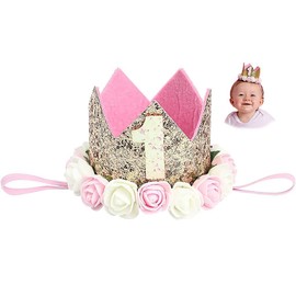 Hitopin 1 Piece Birthday Baby Crown, Baby Princess Crown Birthday Crown Hair Band Hair Accessories Princess Birthday Crown Girls Hair Band Baby Birthday Hat (Pink)