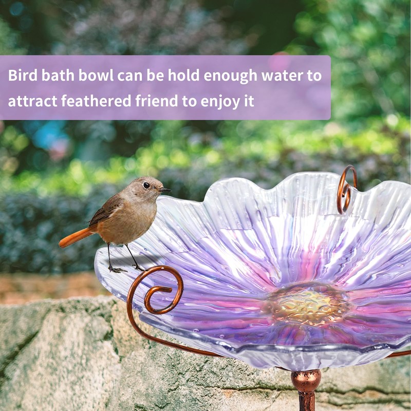 MUMTOP 31 Inch Height Glass Birdbath Birdfeeder with Metal Stake