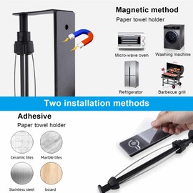 MONEER Magnetic Paper Towel Holder for Frige, One-Hand Operable Paper Towel Holder, Self-Adhesive, No Drill Magnet Paper Towel Holder for Kitchen, Refrigerator, RV, Garage (Black)