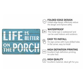 Generic Life Is Better on the Porch Metal Tin Sign Funny Porch Sign Patio Vintage Sign Bar Cafe Home Farmhouse Patio Porch Wall Decor Plaque Retro Poster 8x12 Inch
