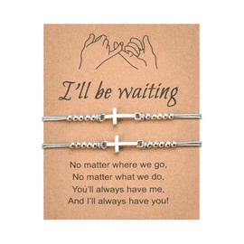 Long Distance Gifts for Boyfriend Husband Valentines Day Gifts for Wife Girlfriend Matching Promise Bracelets for Couples Anniversary Birthday Gifts for Her Him Cross Bracelet Gift