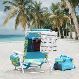 Old Bahama Bay Backpack Beach Chair for Adults, Reclining Folding Chair with 5 Position Lay Flat, Heavy Duty Camping Chair Support 400 LBS Portable Lightweight with Cooler Bag for Sand Outdoor