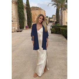 CHICGAL Shawls and Wraps for Evening Dresses Sheer Womens Chiffon Scarf Wedding Bridal Cover Up, Navy Blue