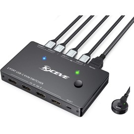 USB C Switch 4K@60Hz, USB Type-C KVM Switcher for 2 Computers Share 1 Monitor and 4 USB Devices, Compatible with Thunderbolt 3, with 87 W Power Delivery Option, Support HDMI+USB+Type-C 3.1 Input