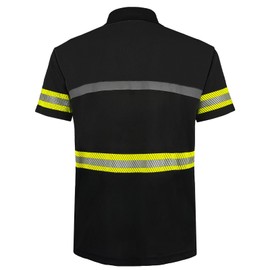 SMASYS High Reflective Men Polo Shirts with Pocket, Hi-Vis Safety Shirts for Men Short Sleeve Workwear Black