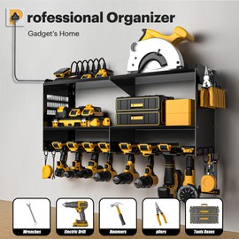 Spampur Power Tool Organizer Wall Mount with Charging Station, 15 Min Assembly & Maximum 420lb load by Heavy Duty Metal, 8 Slots for Cordless Drill, Tool Battery Holder with 6 Outlet Power Strip