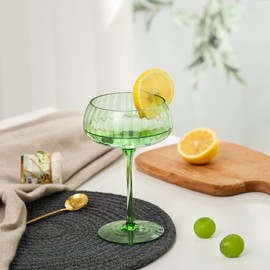 EVEREST GLOBAL 1 Pack Ribbed Coupe Cocktail Glasses 8.1 oz, Classic Manhattan Glasses For Cocktails Champagne, Ripple Coupe Glasses Stem Glassware, Prosecco, Martini, Cocktail, Green