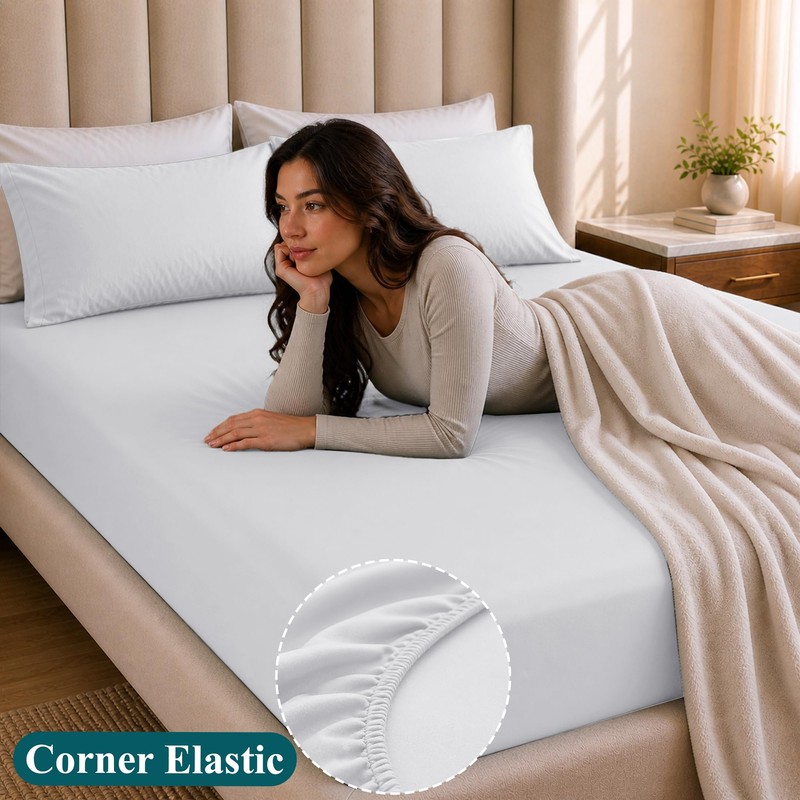 Moonlight Bedding Super King Fitted Sheet White - Premium 25cm