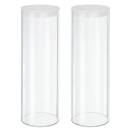 sourcing map Transparent Plastic Storage Tubes, 3 1/8" x 10"(80x250mm) Polycarbonate Clear Rigid Round Storage Tubing with Black Lid, 2 Set