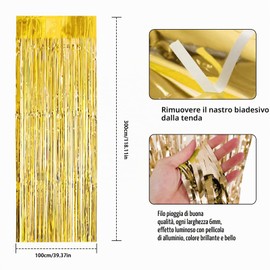 Tinsel, 4 tende con frange, in alluminio, 1 m x 3 m, colore: nero, tende in metallo autoadesive con frangia lucida per decorazioni per feste di compleanno, ballo, matrimonio (rosso)