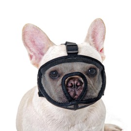 Ohcozzy Short Snout Dog Muzzle, Breathe Mesh Bulldog Muzzle with Adjustable Buckle, Stop Dog for Biting Barking Chewing（S,Black）