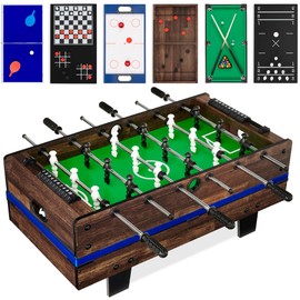 Best Choice Products 11-in-1 Kids Combo Game Table Set for Home, Game Room w/Ping Pong, Foosball, Air Hockey, Chess, Checkers, Shuffleboard, Bowling, 5 Accessory Bags - Dark Wood