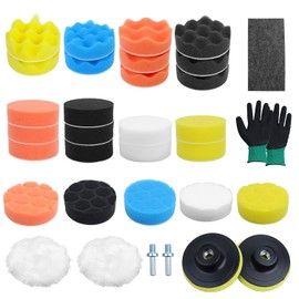 31 Stück Polierschwämme Pads, 80 mm Polierset, Scheinwerfer Polierset 3 Zoll mit Adapter für Bohrer und Wollwachspads zum Polieren, Schleifen, Wachsen