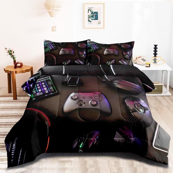 GRAT TIOC Gaming Comforter for Boys Teens,Game Bedding Sets Queen,Kids