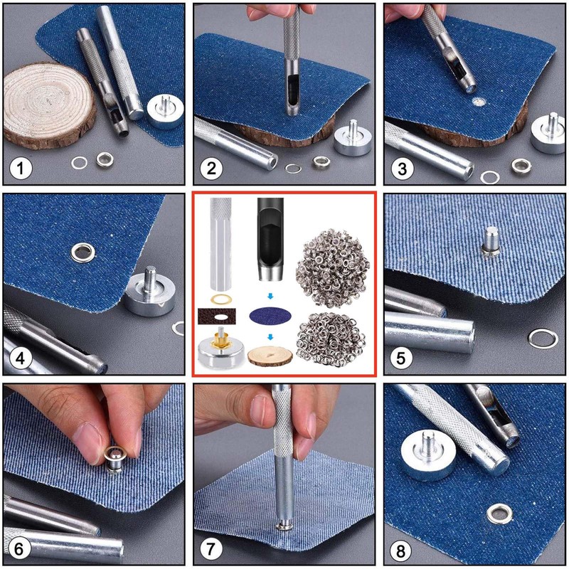 Eyelet Grommet Tool Kit, 1805 Pieces, 1/4 Inch Gold Silver