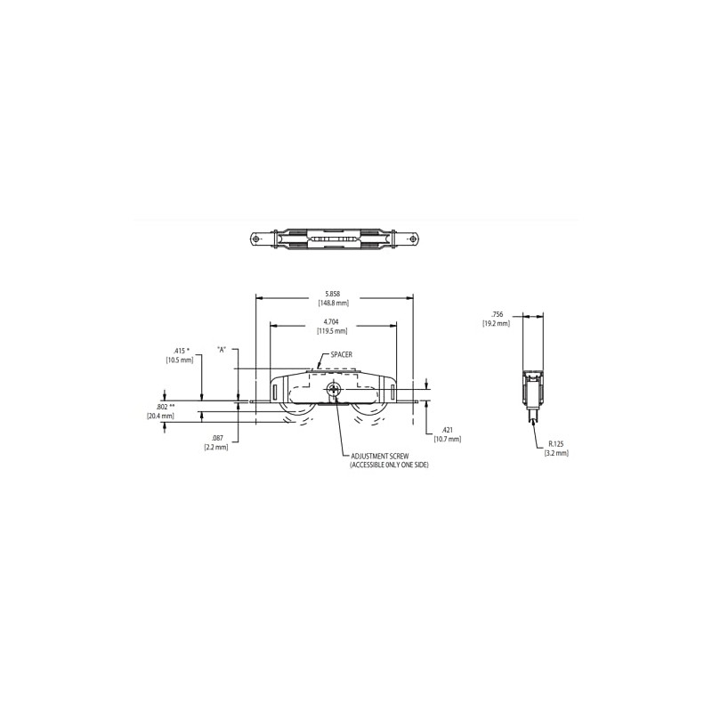 Truth Hardware Tandem Patio Door Roller - 1-1/4" Steel Wheels