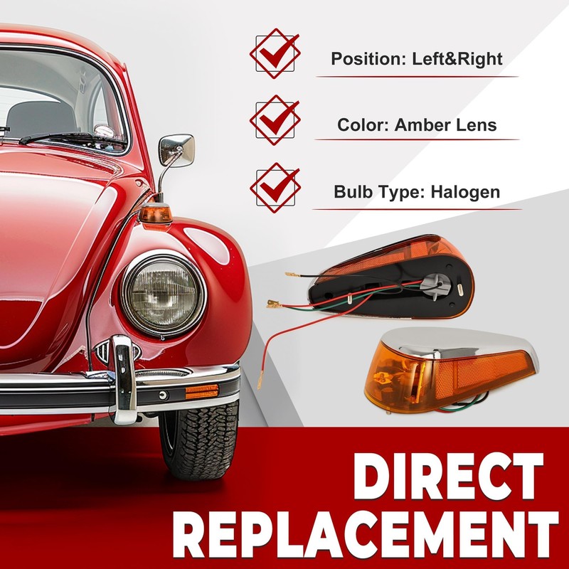 HECASA Pair Turn Signal Lights Compatible with 1970-1979 VW BUG