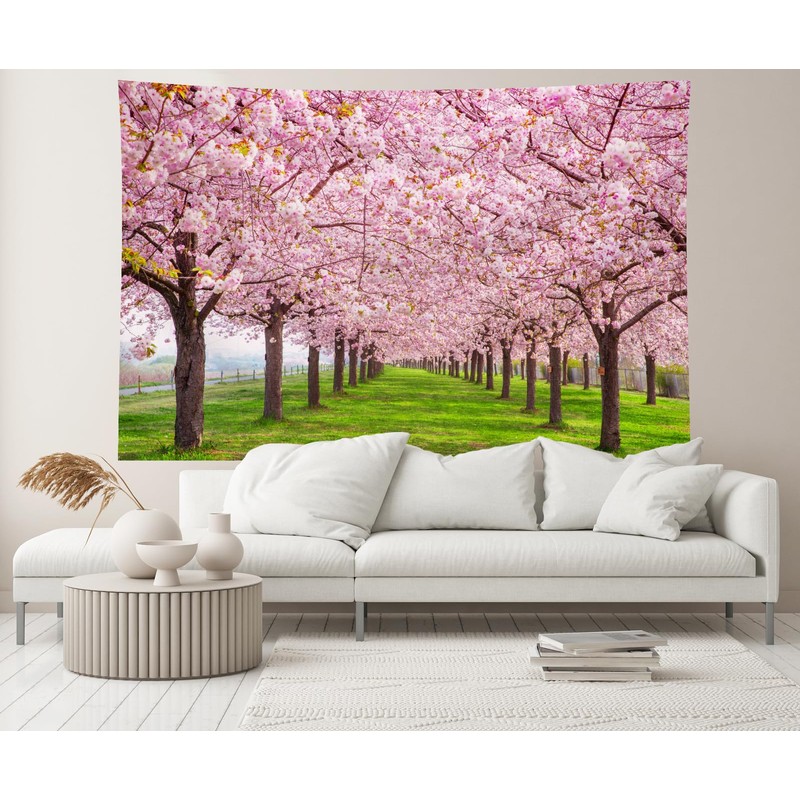 CHNYWORK 8ftx6ft Cherry Park Backdrop Japan Spring Pink Flowers Garden