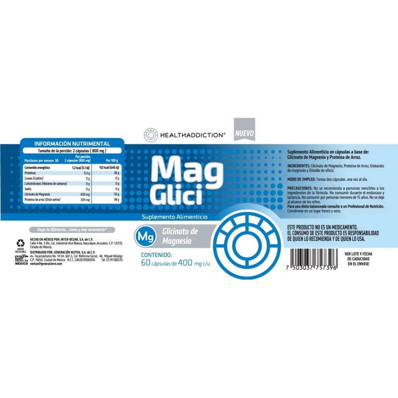 Healthaddiction Glicinato De Magnesio 400mg 60 Cápsulas