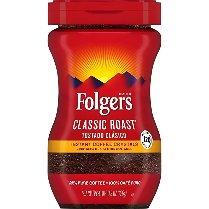 Folgers Classic Roast Instant Coffee Crystals, 8 Ounces