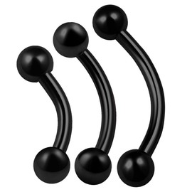 KJM Fashion Pack of 3 Anodised Banana Barbell 1.2 mm 16 g Eyebrow Earrings, Metal