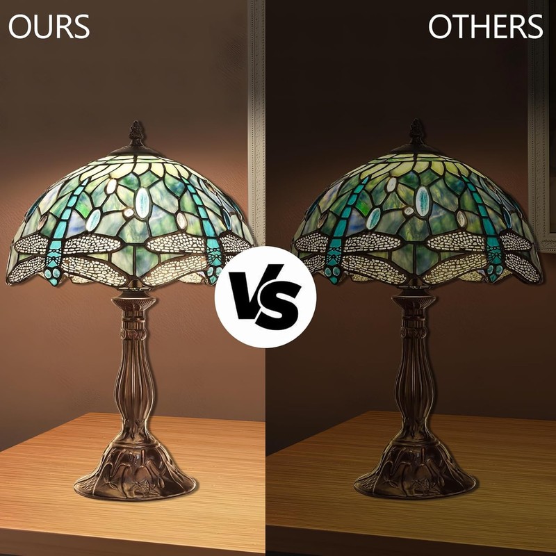 Pterying Tiffany Dragonfly Table Lamp, 18'' Tall Vintage Stained Glass