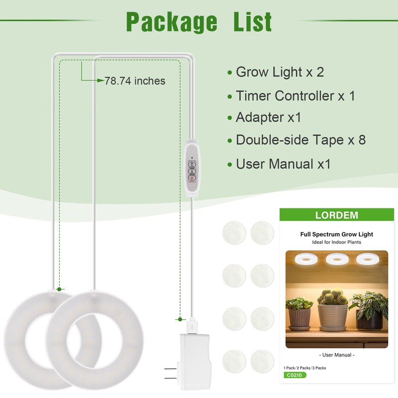 LORDEM Ceiling Grow Light for Indoor Plants, 96 LEDs Full
