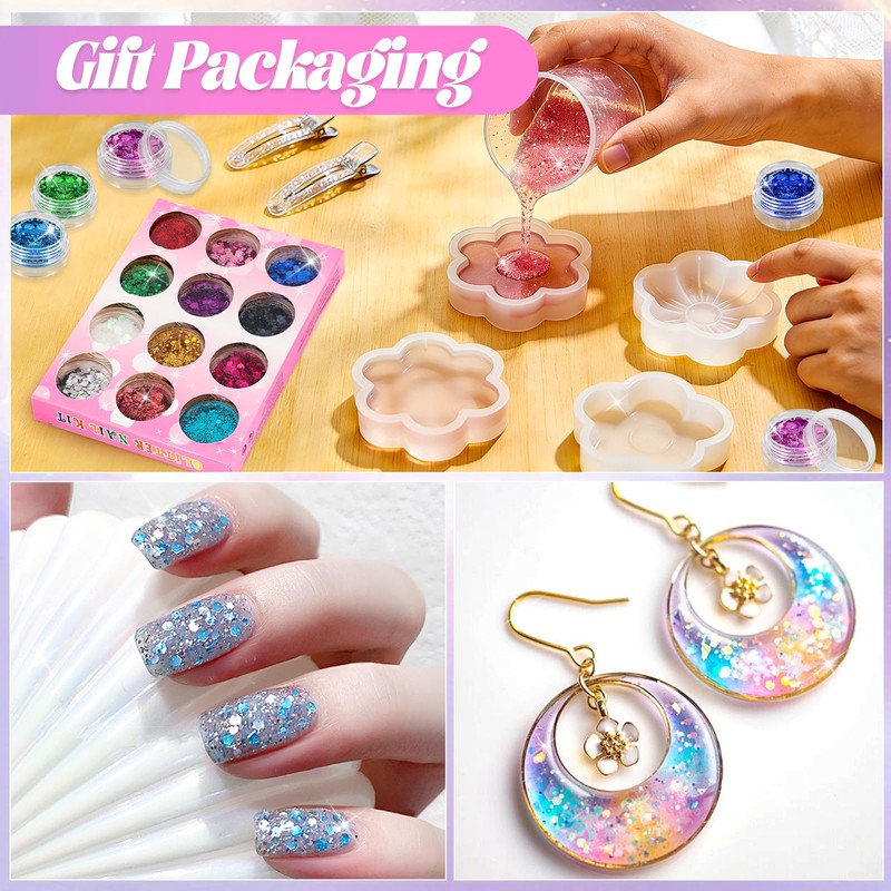 12 Colour Face Glitter Chunky Sequins and Fine Glitter Mix