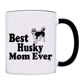 Taza de café con texto en inglés "Best Husky Mom Ever", Negro, 11 onzas (311.84g)