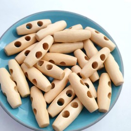 MajorCrafts® 24pcs 30mm Light Brown 2 Holes Sewing Toggle Wood Buttons Craft Embellishments