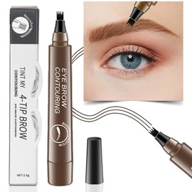 Eyebrow Contouring Pen, 2025 New Upgraded Waterproof Eyebrow Pen with 4-Prong Micro-Fork-Tip Applicator, Liquid Eyebrow Pen for Women Creates Natural Looking Brows Effortlessly, Dark Brown