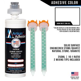 Artisan Adhesive (Color: Snow White) - Specially Formulated Seam Adhesive for Solid Surface/Quartz/Stone - 250ml (8.45 oz) Cartridge includes 2 Mixing Tips -Dispenser Sold Separately