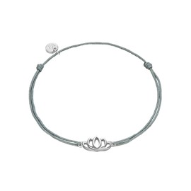 GLANZSTÜCKE MÜNCHEN Women's Silver Bracelet Lotus Flower Sterling Silver Flexible Adjustable Textile Bracelet Lotus Symbol Friendship Bracelet Lotus Flower