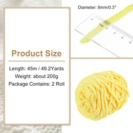 sourcing map 2 Skeins Chenille Chunky Yarn, 200g/7oz Plush Bulky Thick Fluffy Polyester Yarn for Crochet DIY, Soft Velvet Blanket for Sweater Hand Knit Crocheting (Light Yellow, 45 M/49 Yards)