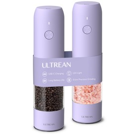 Ultrean Electric Pepper Grinder, Rechargeable Salt and Pepper Grinder with 6 Adjustable Coarseness, LED Light, One-Hand Automatic Operation, Lavender Purple